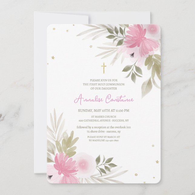 Glädjefull Blommig Religiös Inbjudan (Framsida)