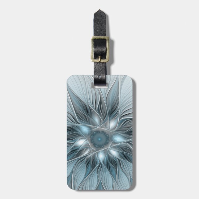 Glädjefull blomsterabstrakt blågrå floral fraktal bagagebricka (Vertikal Framsida)