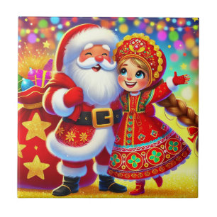Glädjefull jul Santa Glow ❄️ Festiv högtid Kakelplatta