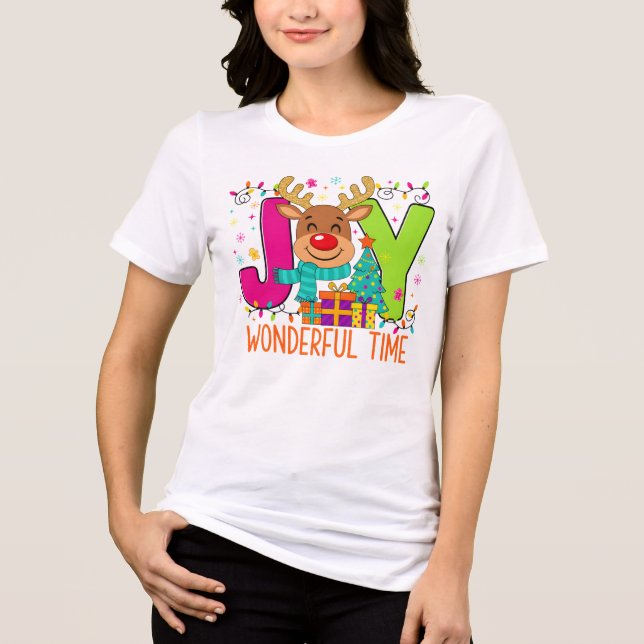 "Glädjefull Jultröja Med Ren" T Shirt (Framsida)