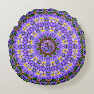 Glädjefull Läknings Lila Gul Mandala OM Yoga Rund Kudde