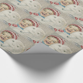 Glädjefull snömannen med stickad mössa presentpapper