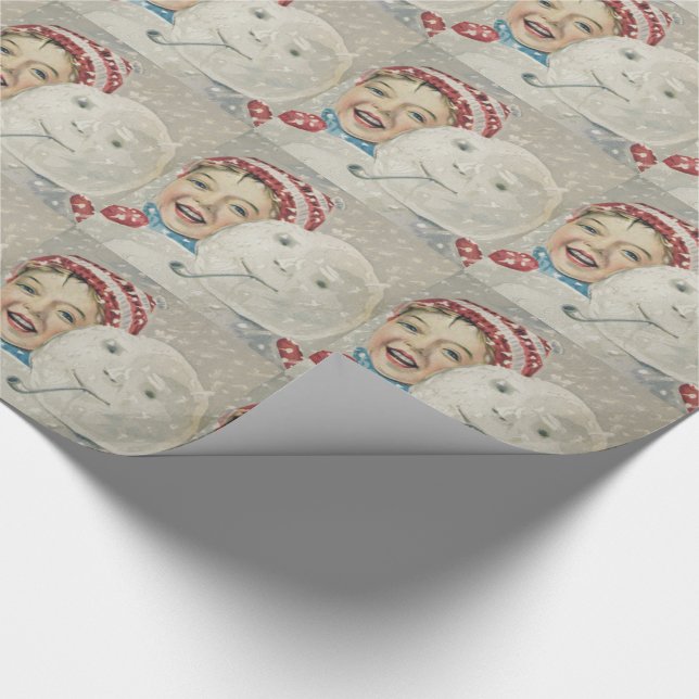 Glädjefull snömannen med stickad mössa presentpapper (Hörn)