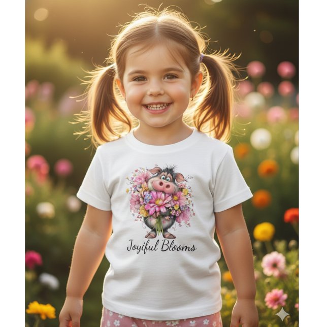 Glädjefulla Blommor Söt Gris Bebis T-Shirt (Skapare uppladdad)