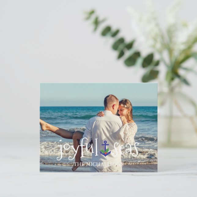 Glädjefulla hav strand nautisk jul helg vykort (Stående Fram)