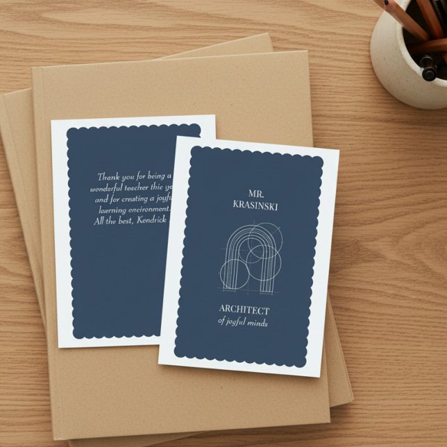 Glädjefulla Sinnen Arkitekt Personlig Lärare Tack Kort (Personalized thank you card for teacher by Darling & May)