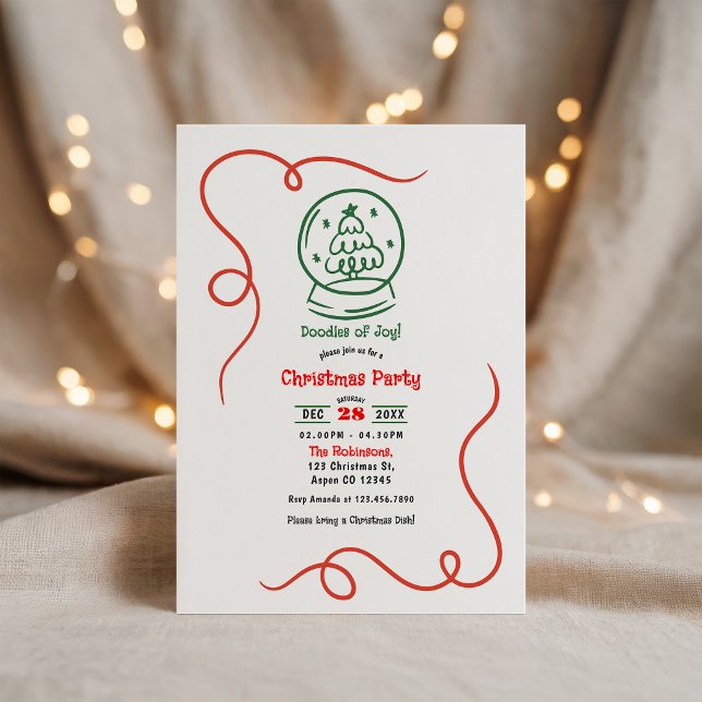 Glädjefullheter! Julfest med handritade illustrati Inbjudningar (Doodles of Joy! Whimsy Hand Drawn Christmas Party Invitation)