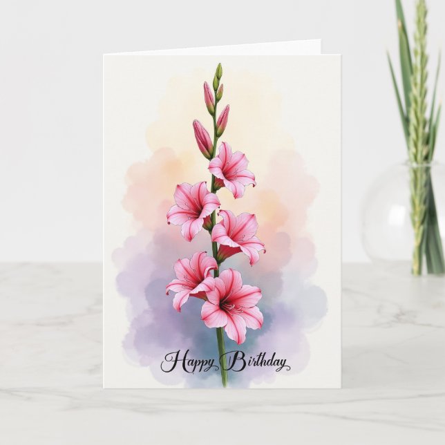 Glädjefullt Rosa Blomningskort Kort (Framsida)