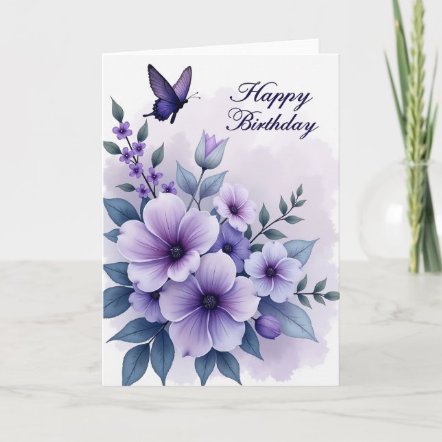 Glädjefullt Violett Blommstrande Kort (Framsida)