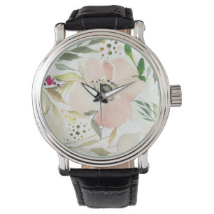 Glädjen av vattenfärgblommönstret för vit armbandsur