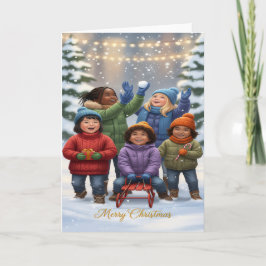 Glädjens snödag – Barn julkort Kort