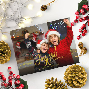 Glädjerik Guld Glitter Foto Julhelger Vykort