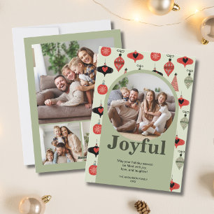 Glädjerik jul 4 familjefotokollage grön båge julkort