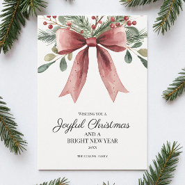 Glädjerik Jul Röd Elegant Akvarellslinga Julkort