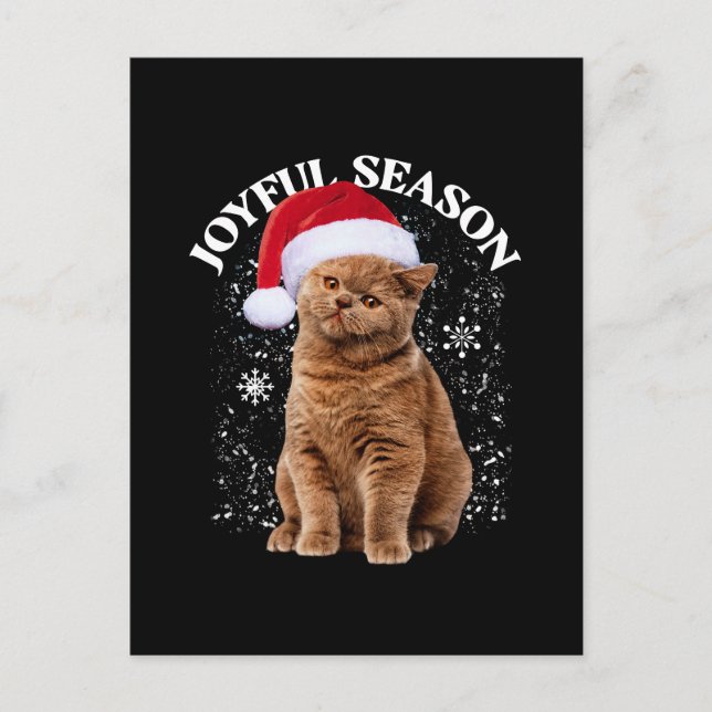 Glädjerik Jul Santa Hatt Katt Jul Vykort (Framsida)