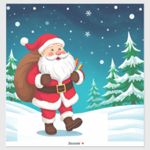 🎅 Glädjerik jultomte som går i vintersnö ❄️ Klistermärken