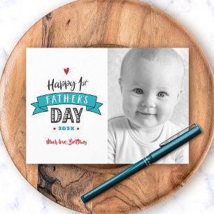 Gladlig 1:a Fars dag Fet typografi Foto Teal Kort