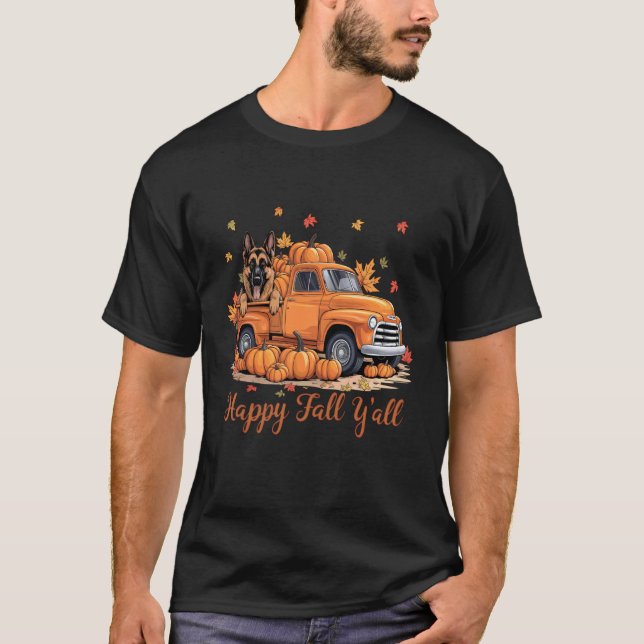 Gladlig höst alla tyska herdehundar lastbil pumpa t shirt (Framsida)