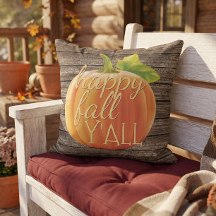 Gladlig höst y'all Orange pumpa på plankor Mönster Kudde