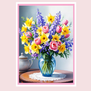 Gladlig morsdag vårblommor kort