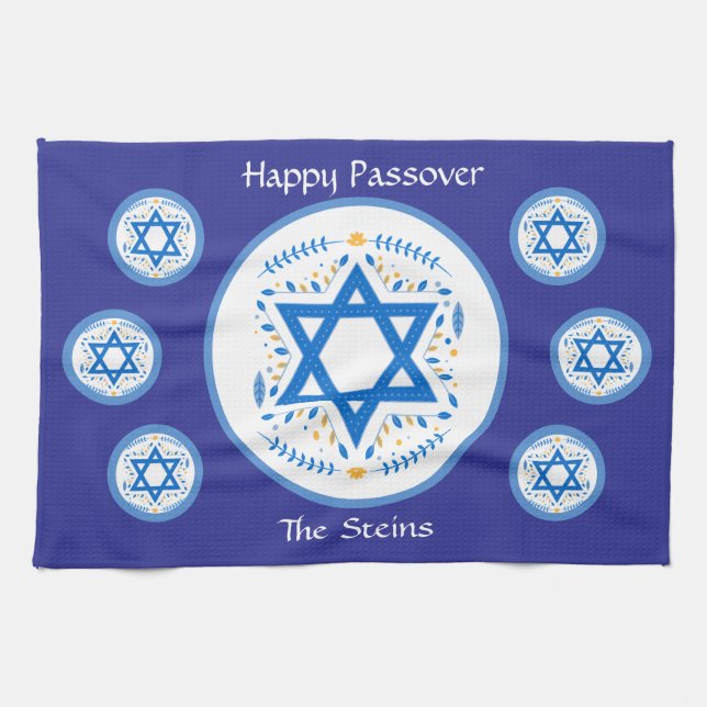 Gladlig PESACH Blå Davidstjärna NAMN  Kökshandduk (Horisontell)