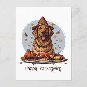 Gladlig Thanksgiving Golden Retriever Hund Vykort
