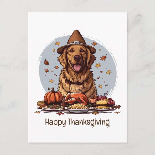 Gladlig Thanksgiving Golden Retriever Hund Vykort (Framsida)