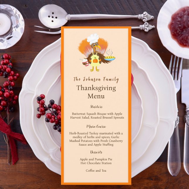 Gladlig Thanksgiving Kalkon Serverar Paj & Glass Meny (Tom Turkey: Your Thanksgiving Dessert Maestro, Savor the Sweet Moments!)