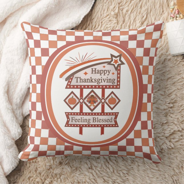 Gladlig Thanksgiving Känns Välsignad Retro Skylt Kudde (Filt)