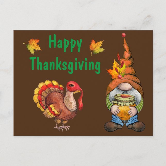 Gladlig Thanksgiving Tomte Vykort (Framsida)
