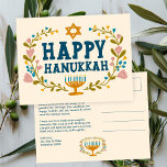 GLADLJUS Hanukkah Blommig Krans Menorah Anpassad t Vykort<br><div class="desc">Handritad text och blommor av mig till dig. Klicka på "personalisera" för att redigera och lägga till din egen text och returadress på baksidan av vykortet eller ändra bakgrundsfärgerna. Allt är anpassningsbart. För fler mönster och färger, kontrollera min butik! Eller låt mig veta om du vill ha något anpassat. Fråga...</div>