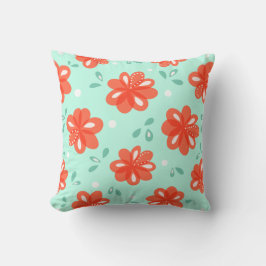 Gladlynt dekorativ grön röd blommönster kudde