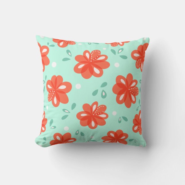 Gladlynt dekorativ grön röd blommönster kudde (Framsida)