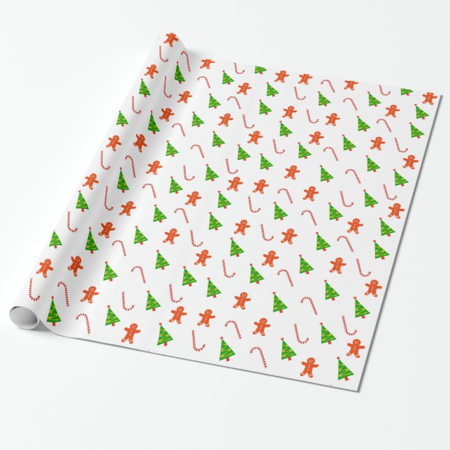 Gladlynt ljust rödbrun brödmancandy cane presentpapper (Utrullad)