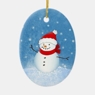 Gladlynt snögubbeprydnad julgransprydnad keramik