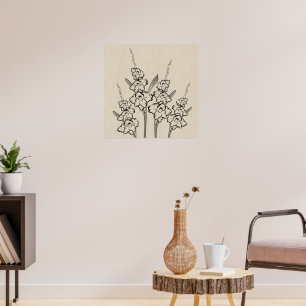 Glads Gladiola Teckning Canvas Flower Poster