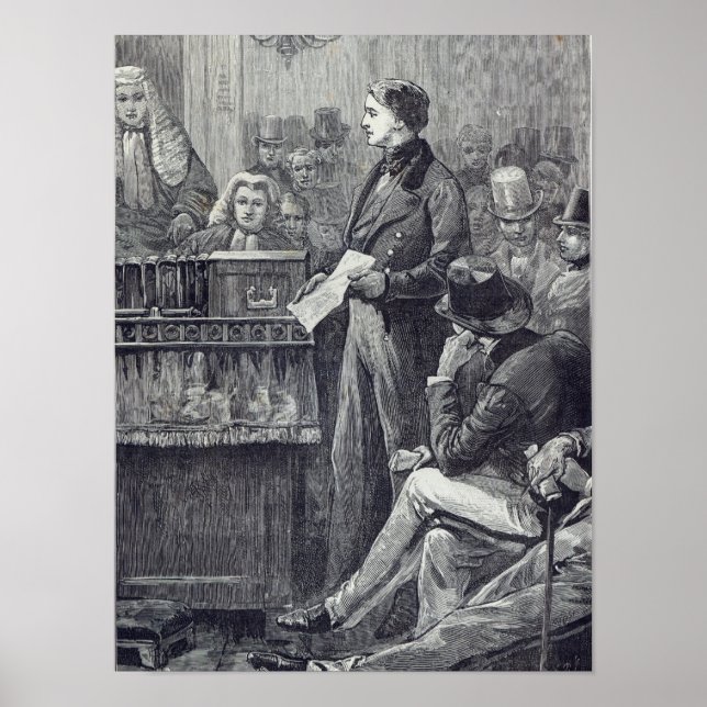 Gladstone levererar sin Maiden Tal Poster (Framsidan)