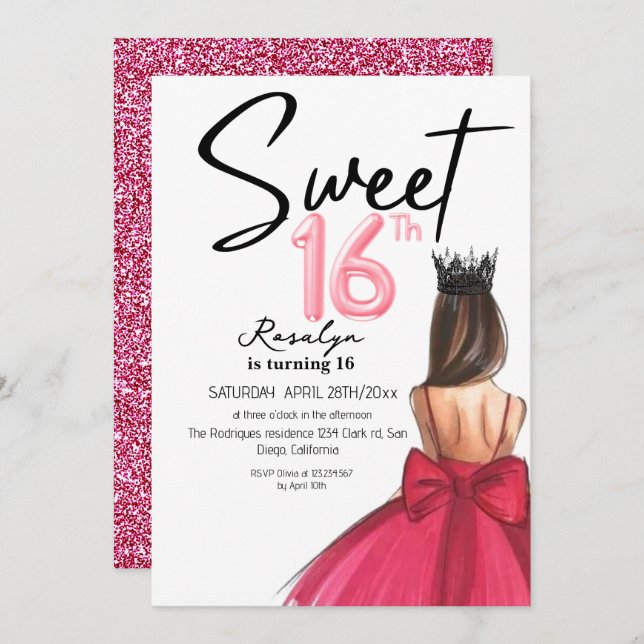 Glam 16 Lux Modern Script Glitter födelsedag Inbjudningar (Fram/baksida)