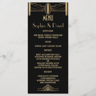 Glam 1920:s Underbara Gatsby Art Deco Bröllop Menu Meny