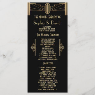 Glam 1920:s Underbara Gatsby Art Deco-Bröllopsprog Program