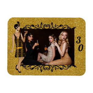 Glam 1920-talet Flapper Girl Guld 30:e Anpassnings Magnet