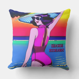 Glam 1950s Bathing Girl Editable Text Kudde