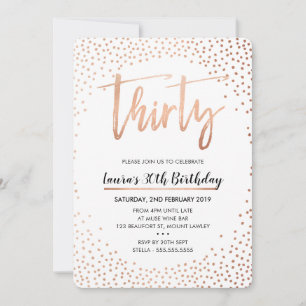 GLAM 30ÅRS FÖDELSEDAG PARTY ro guld-konfeetti inbj Inbjudningar