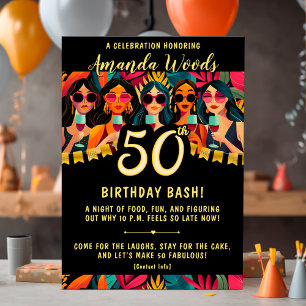 Glam 50-årsdagarsbäcke med chic party design inbjudningar