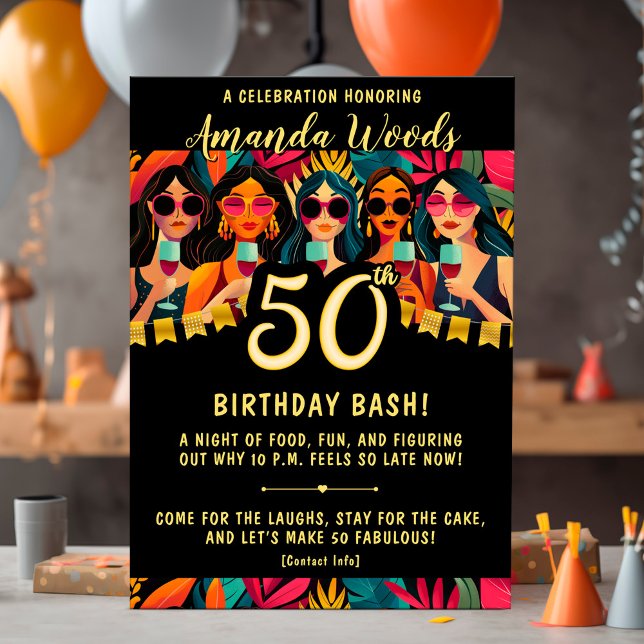Glam 50-årsdagarsbäcke med chic party design inbjudningar (Skapare uppladdad)