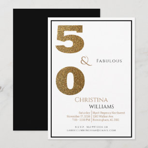 Glam 50 & Fabulous Black & Guld Birthday Inbjudningar