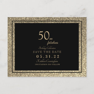 Glam 50 & Fabulous Guld Glitter Spara datum efter Vykort
