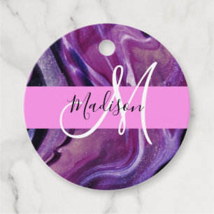 Glam abstrakt lila shimmer-struktur rosa monogram gåvor etiketter