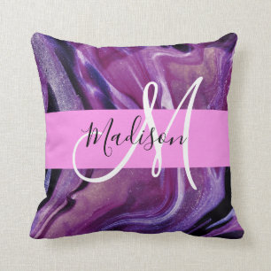 Glam abstrakt lila shimmer-struktur rosa monogram kudde