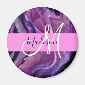 Glam Abstrakt Lila Shimmer Struktur Rosa Monogram Magnet